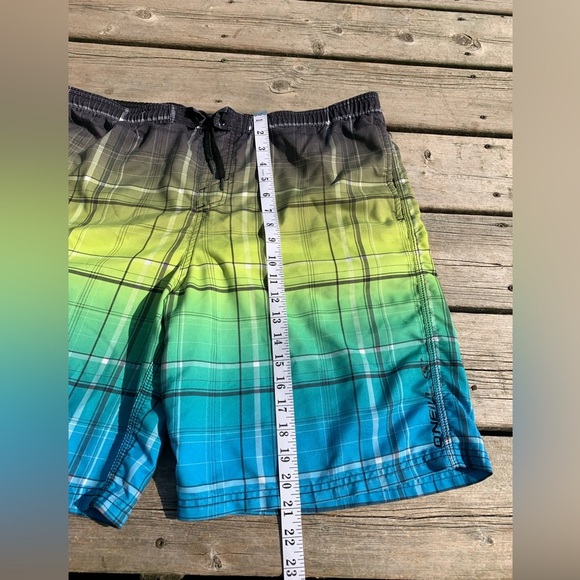 O'Neill Men's L Plaid Ombre Green Blue Swim Trunks | Board Shorts - Picture 8 of 8